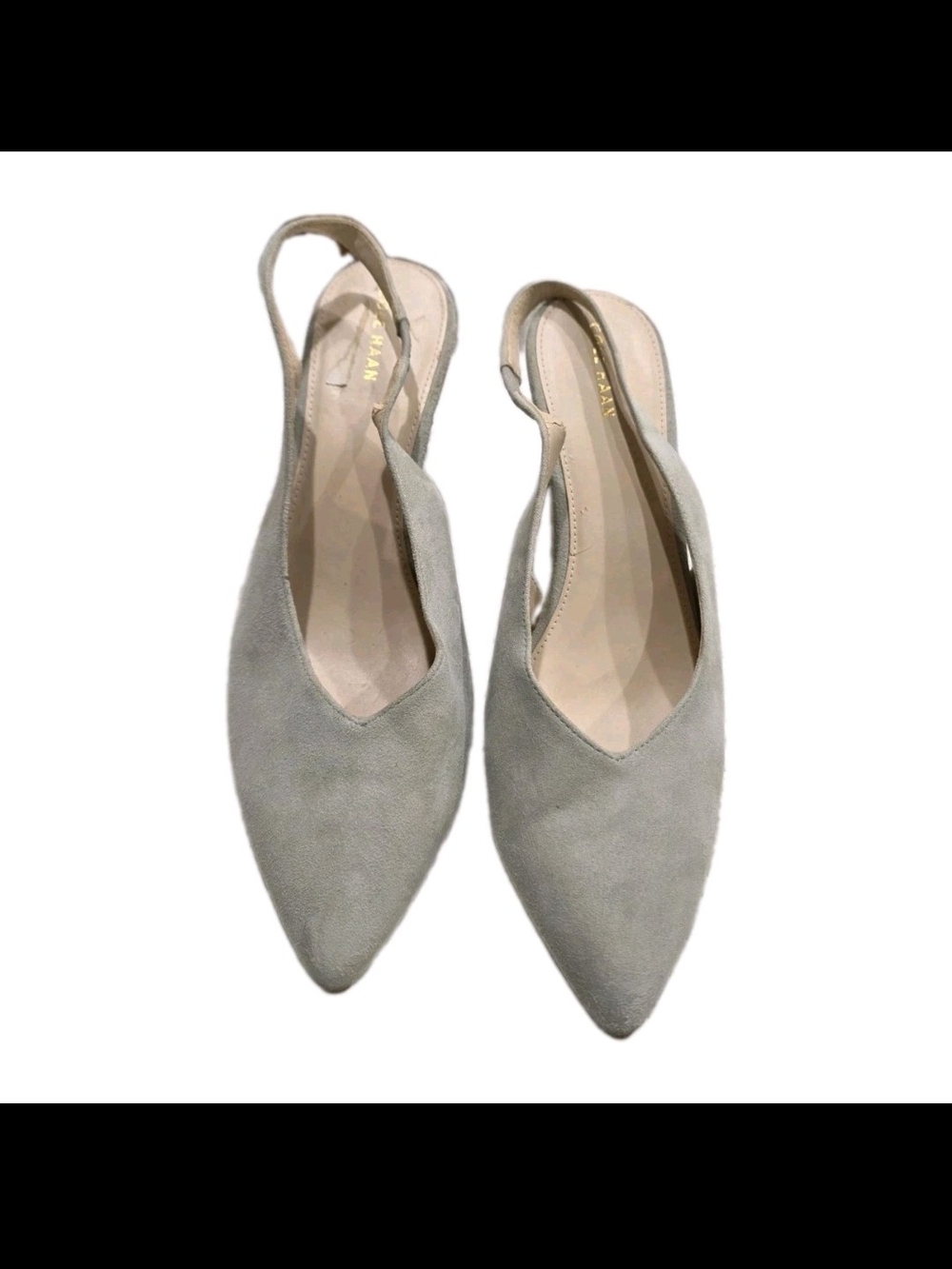 Cole Haan Elnora Gray Suede Slingback Wedge Pumps Pointed Toe Women’s Size 9.5